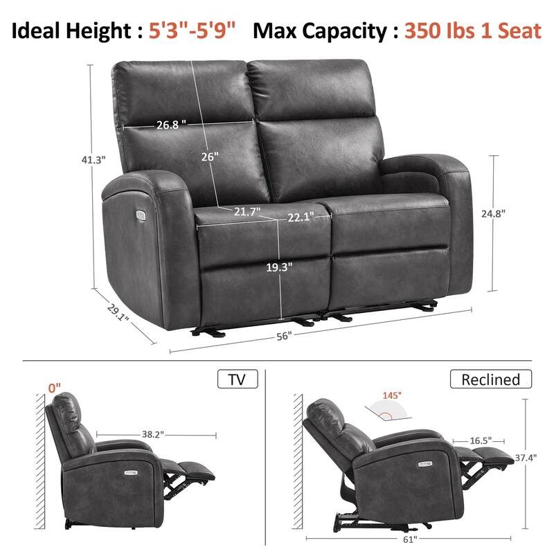 Zero Wall Recliner Loveseat with USB & Type-C Dual Ports, for Small Space, Living Room