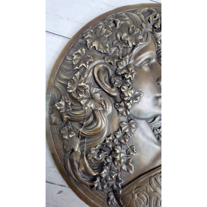 Art Nouveau Female Portrait Bronze Metal Hanging Wall Plate Plaque Signed Art By Milo