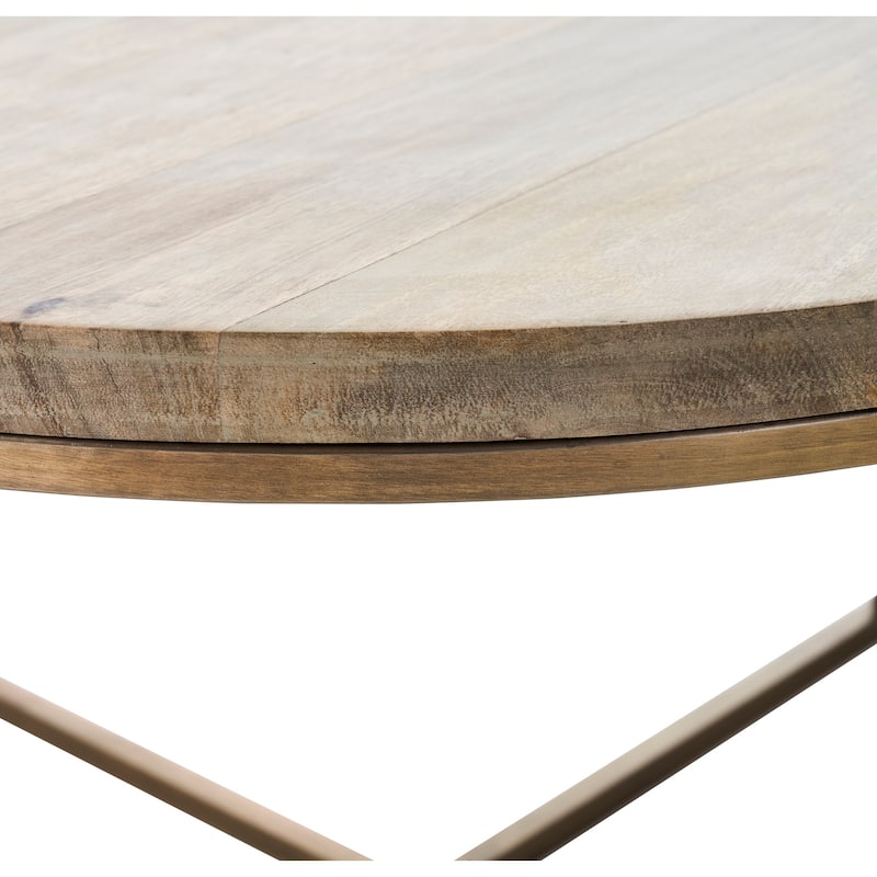 Modern Mango Wood Coffee Table - 30" - Beige and Gold