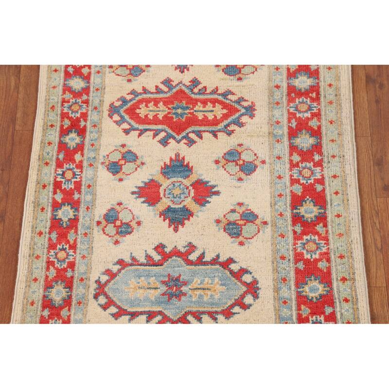 Geometric Kazak Oriental Runner Rug Handmade Wool Carpet - 2'3" x 6'0"
