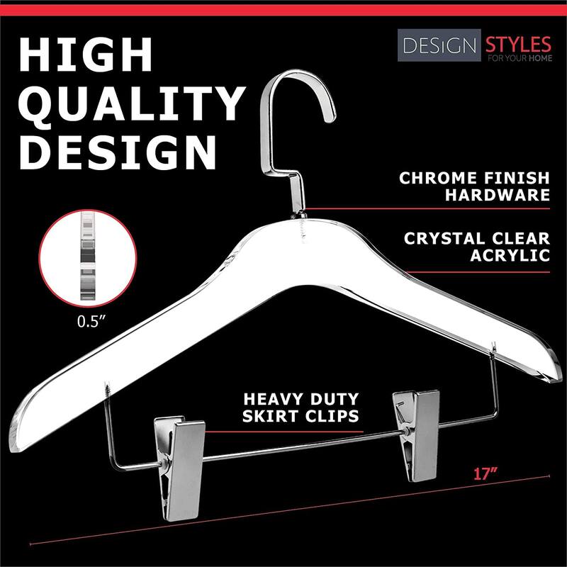DesignStyles Clear Acrylic Clothes Hangers w/Hanging Clips - 10 Pk