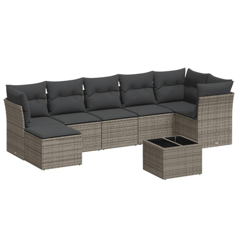 vidaXL 7/8 Piece Patio Sofa Set with Cushions Brown/Gray Poly Rattan - 21.7 x 24.4 x 27.2