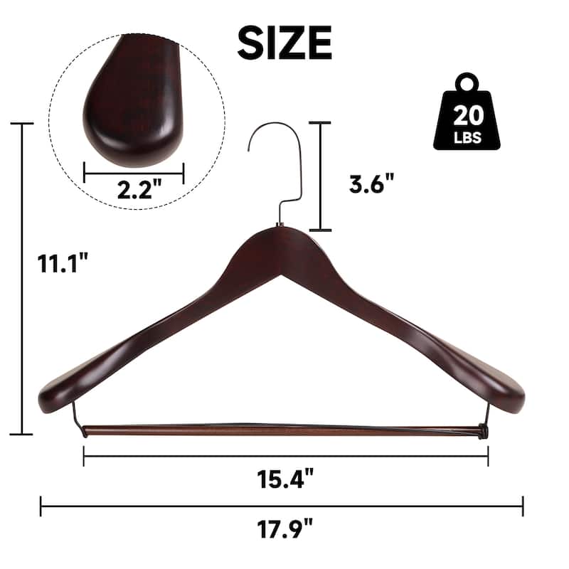 BP4U Premium Wide Shoulder Wooden Suit Hangers, Heavy-Duty Non-Slip Solid Wood Coat Hangers with Locking Bar