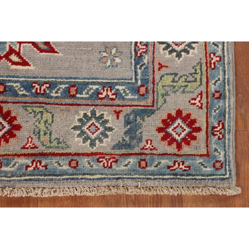 Gray Geometric Kazak Oriental Accent Rug Bedroom Handmade Wool Carpet - 2'8" x 4'2"