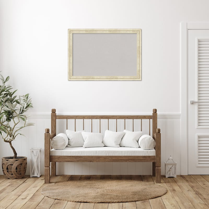 Country White Wash Wood Framed Grey Corkboard Bulletin Board