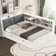 preview thumbnail 4 of 14, Full Size Wood Platform Bed with Trundle, Shelves and Storage Headboard, White
