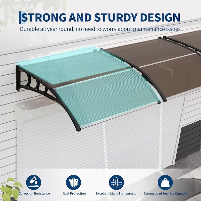 40"x40" Window Awning Canopy Exterior, Polycarbonate Cover, for Door Entrance - N/A