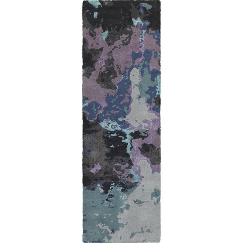 Style Haven Make a Splash Wool and Viscose Abstract Hand-tufted Area Rug - 2' 6" x 8' - Blue/Purple - Runner