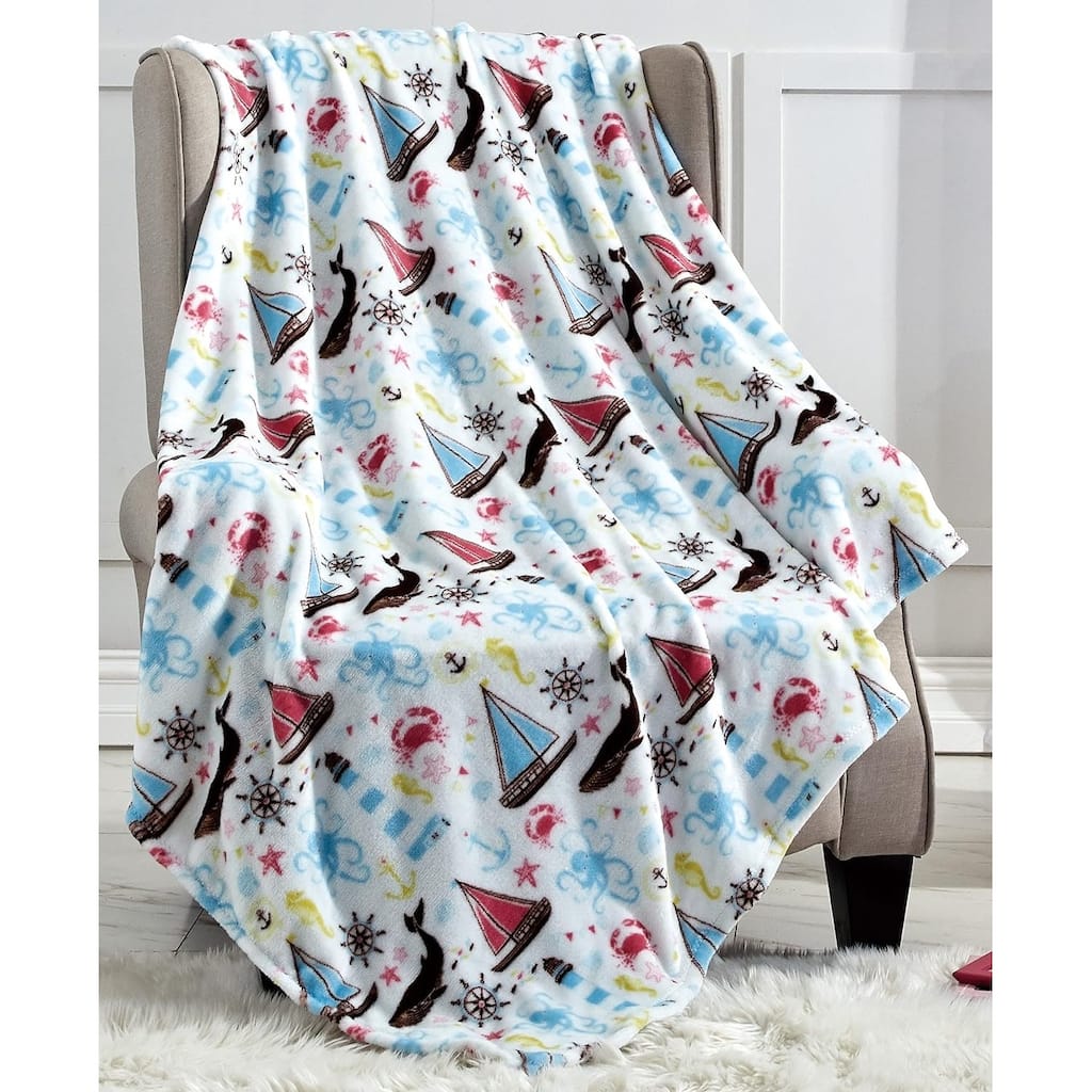by The Shore by Decor&More Extra Soft Throw Blanket (50" x 60") - Sea Life