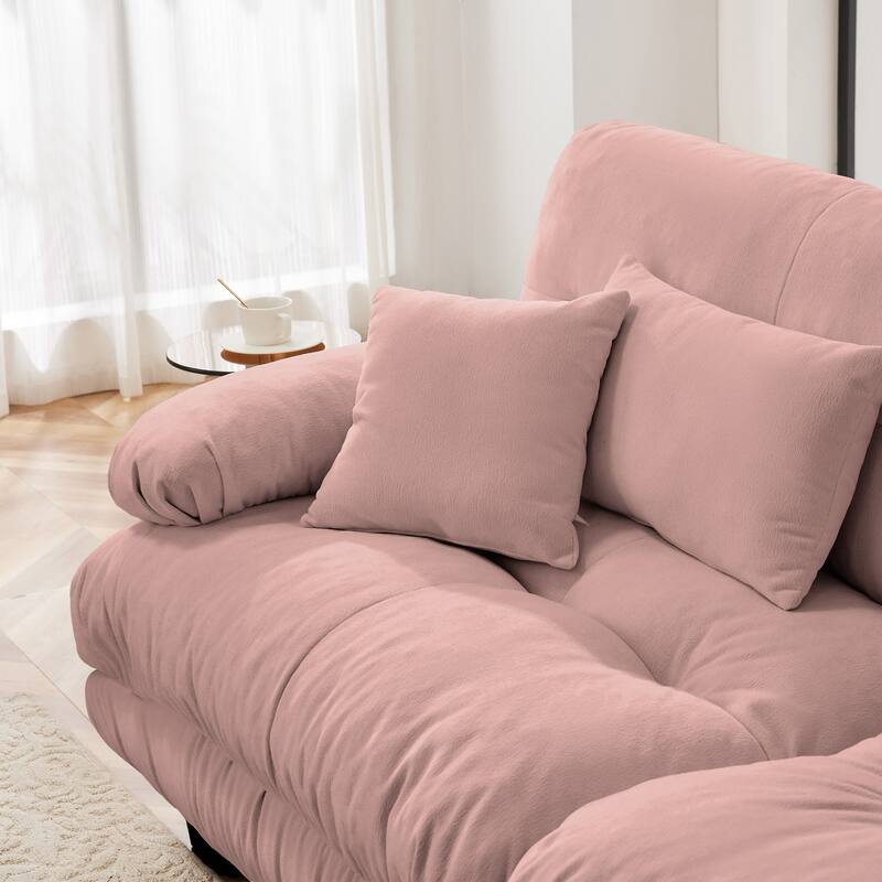 Anmytek Pink Chenille Modular U-Shaped Sectional Sofa with Two Ottomans Deep Seat Oversized Cloud Couch