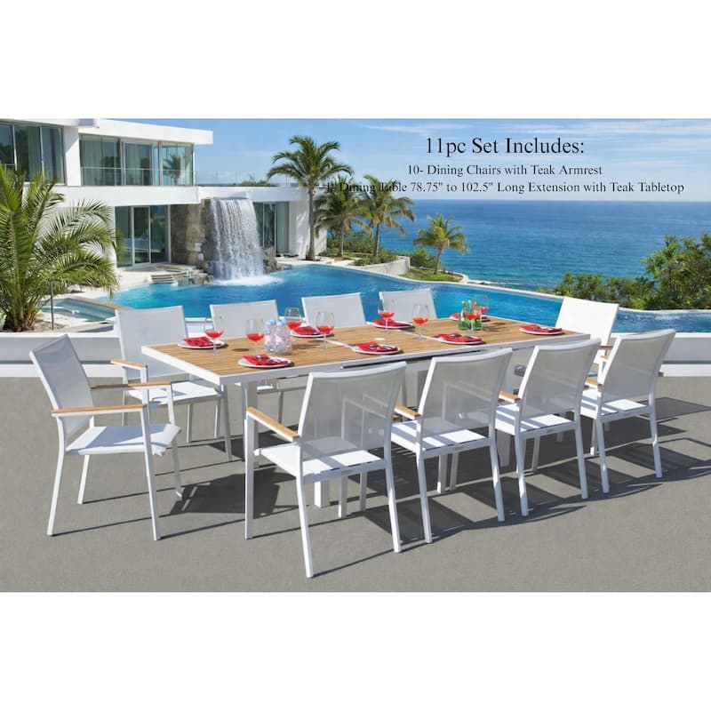 Madeira White 11-Piece Aluminum Outdoor Dining Set with Sling Set in White - N/A