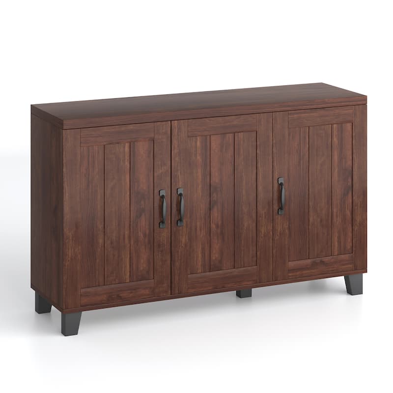3-Door Buffet Sideboard Storage Credenza Cabinet Adjustable Shelf - Brown