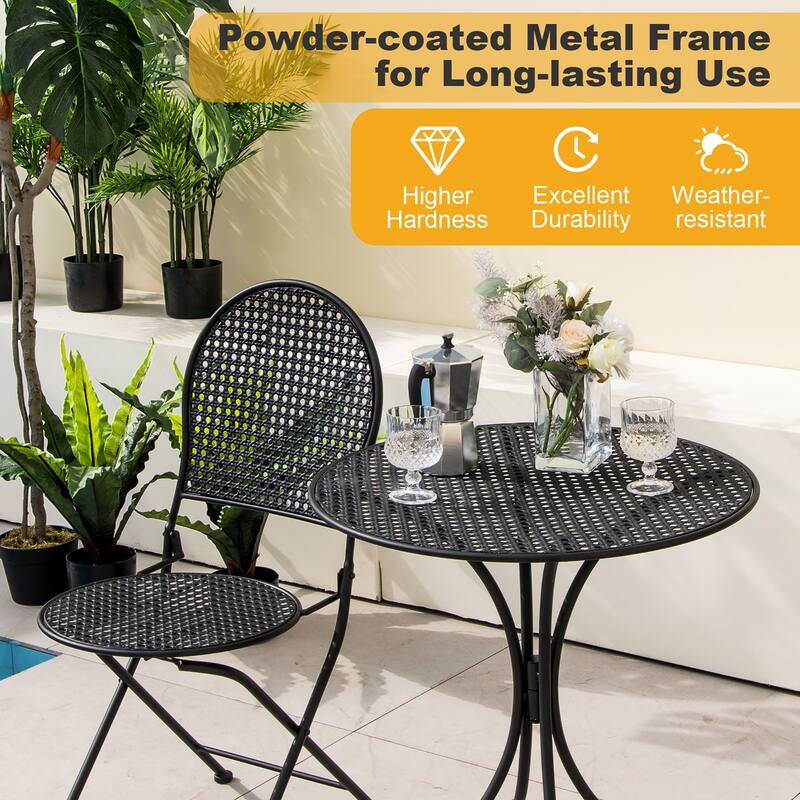 Gymax 3 PCS Patio Bistro Set All-weather Metal Table & Chair Set for 2