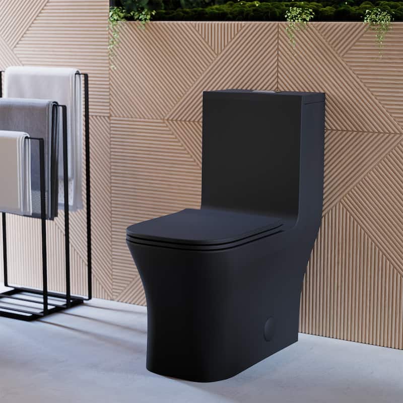 Concorde One Piece Square Toilet Dual Flush, Black Hardware 1.1/1.6 gpf - Black