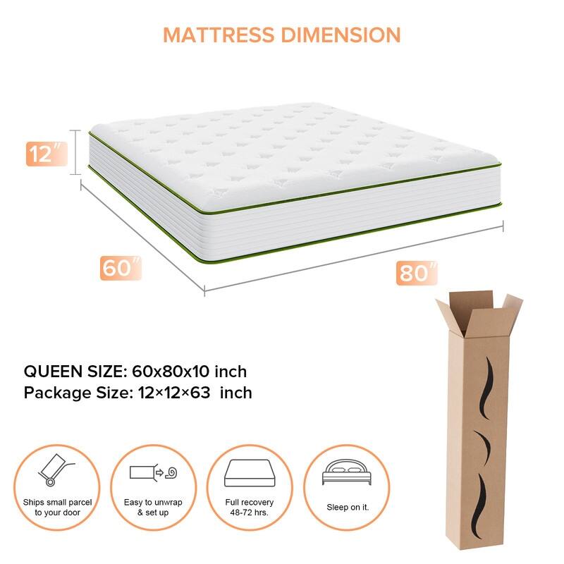 SweDrea 12 in. Plush Gel Memory Foam Innerspring Hybrid Mattress with CertiPUR-US, SGS and OEKO-TEX