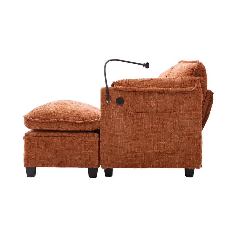 Modern Chenille Chaise Couch L-shaped Sectional Sofa with Storage Ottoman, Phone Holder, USB/Type-C Ports and Side Pockets