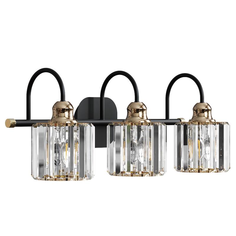ExBrite Modern Rose Gold Dimmable Bathroom Crystal Vanity Lights - Black/Gold - 3-Lights