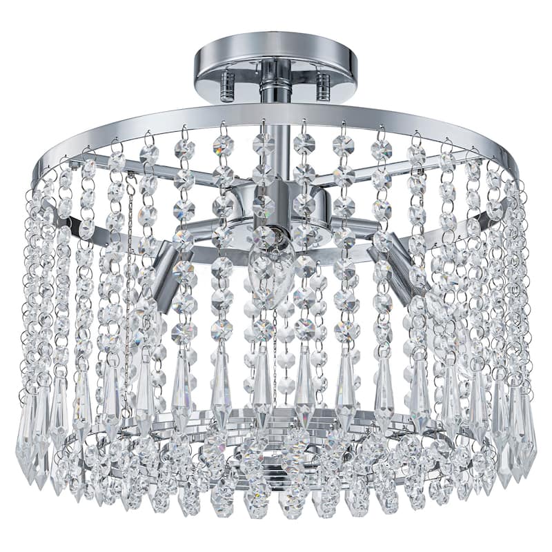Modern Crystal Semi-Flush Mount Ceiling Light with E12 Sockets - Dia.13.77-in