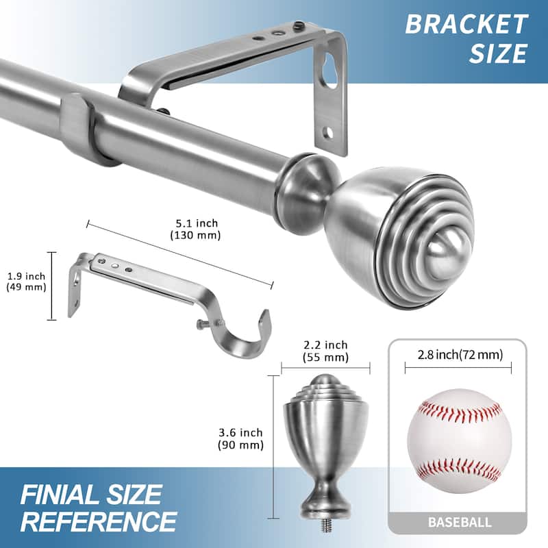 1-inch Diameter Urn Adjustable Single Drapery Curtain Rod