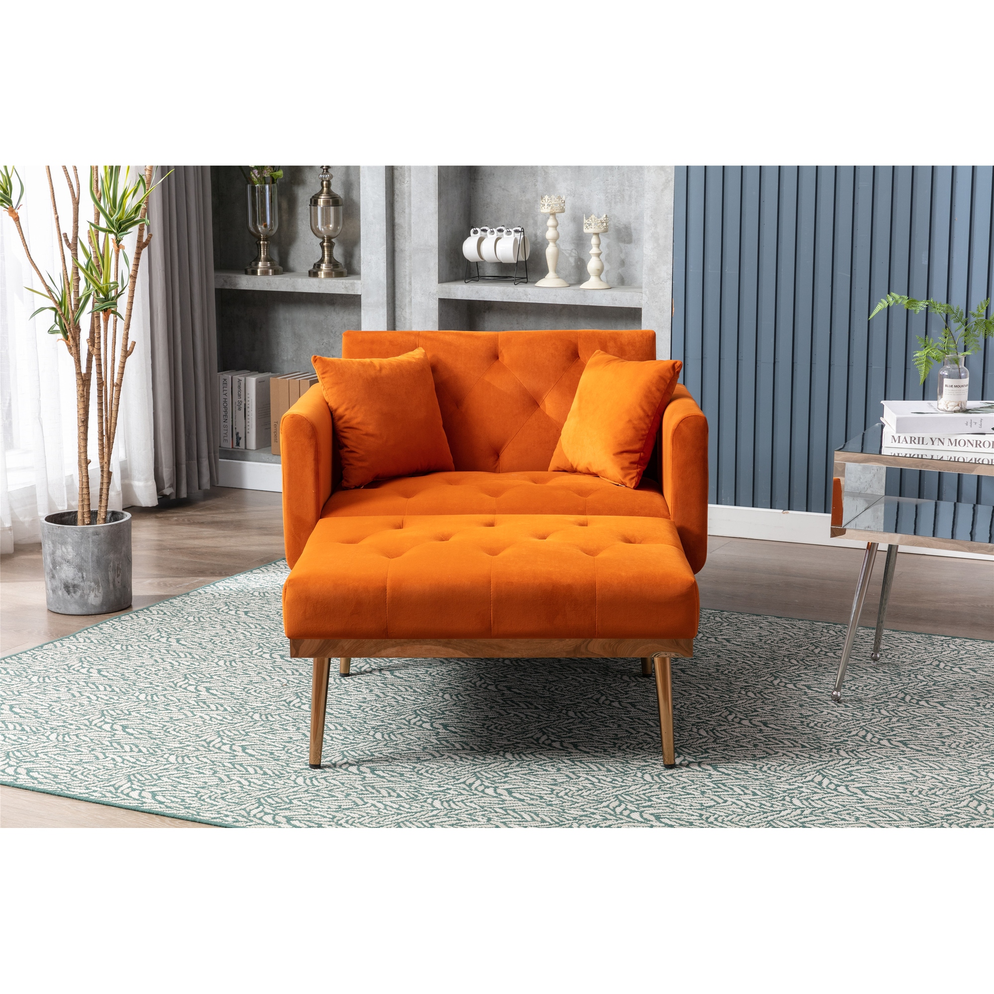 Orange velvet chaise lounge deals