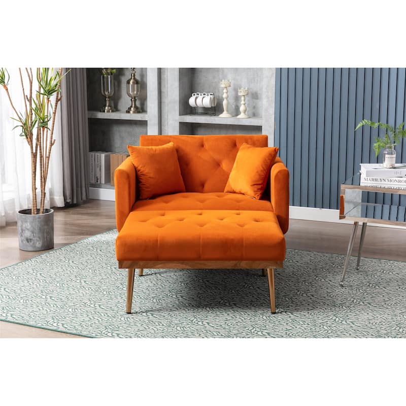Velvet Upholstered Tufted Living Room Sleeper Sofa Chair With Rose Golden feet - Orange