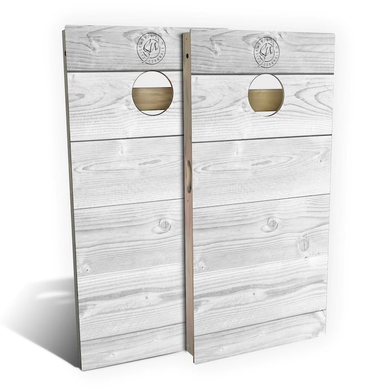 Rustic White Wood Outdoor Cornhole Board Set