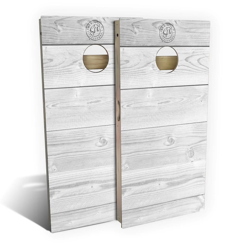 Rustic White Wood Outdoor Cornhole Board Set