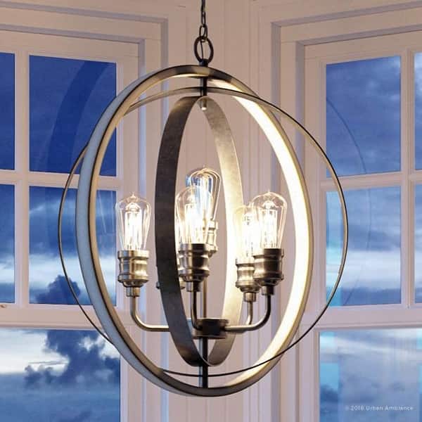 slide 2 of 7, Luxury Vintage Pendant Light, 30.75"H x 28"W, with Modern Farmhouse Style, Galvanized Steel Finish by Urban Ambiance
