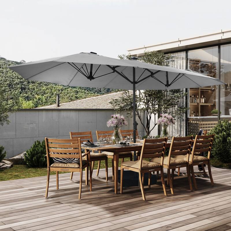 15ft Double Sided Rectangular Lighted Market Umbrella - Grey