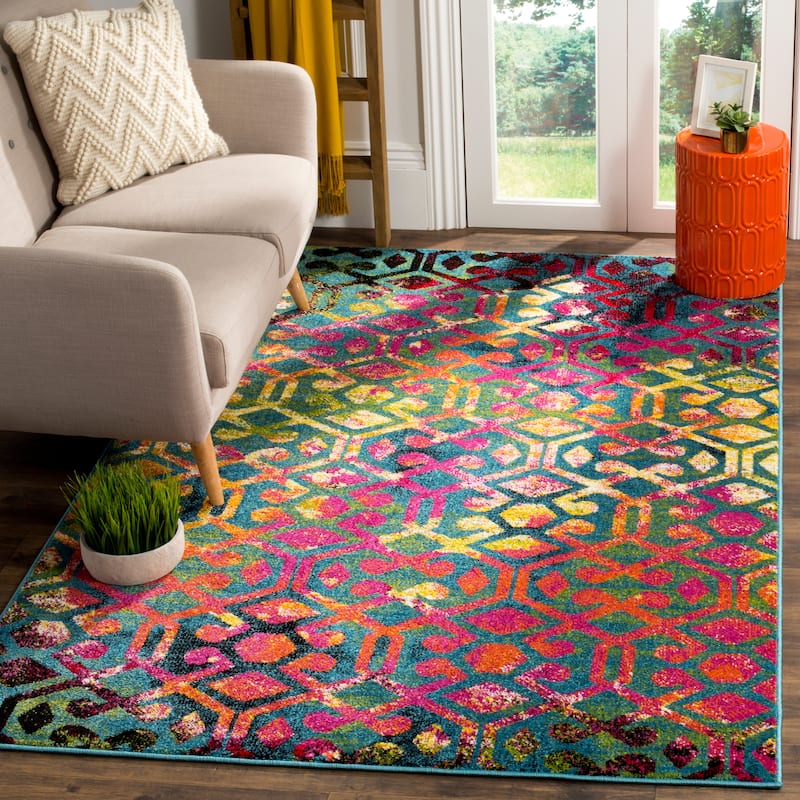 SAFAVIEH Cherokee Shiqirie Boho Distressed Oriental Rug - 5'1" x 7'6" - Light Blue/Fuchsia