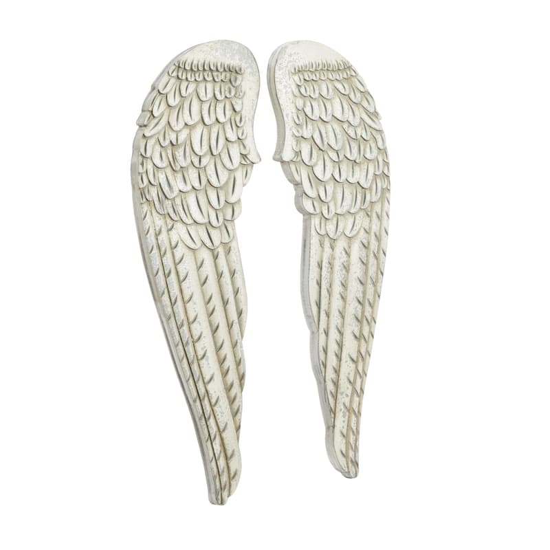 Wooden Bird Carved Wings Home Wall Decor - Set of 2 White - Roche River Decor