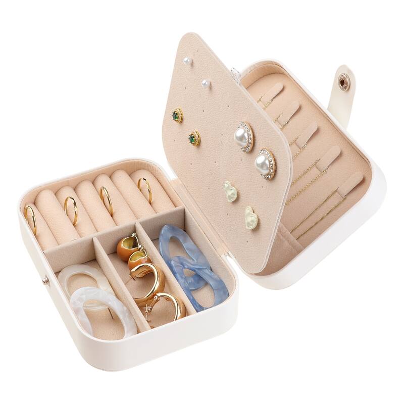 Travel Jewelry Box for Women Gifts, Portable PU Leather Jewelry Organizer Storage Display Holder for Earring Necklace