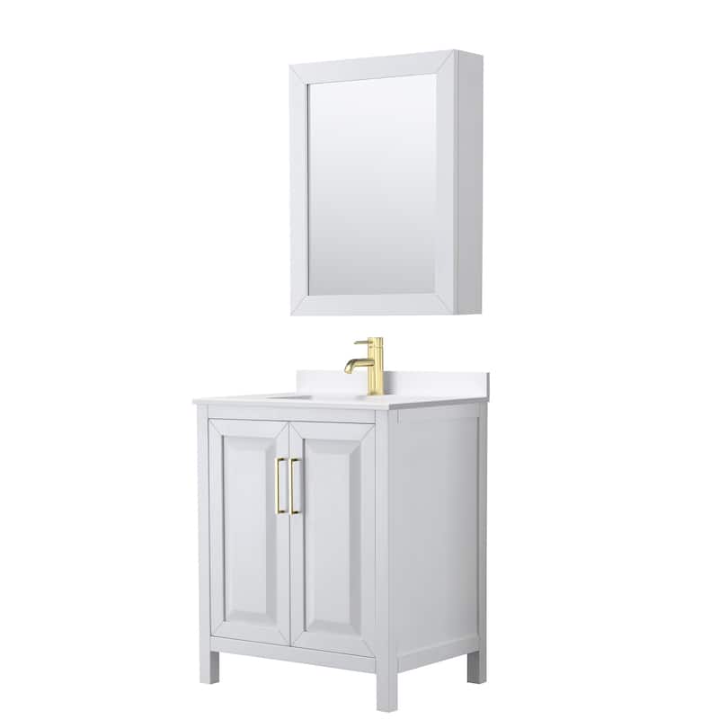 Wyndham Collection WCV252530S-QTZ-UNSMED Daria 30" Free Standing - White / White Quartz Top / Brushed Gold Hardware