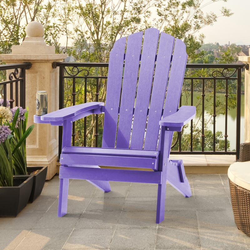 LIVOOSUN Outdoor Folding Adirondack Chair w/Cup Holder,Fire Pit Chairs - Purple