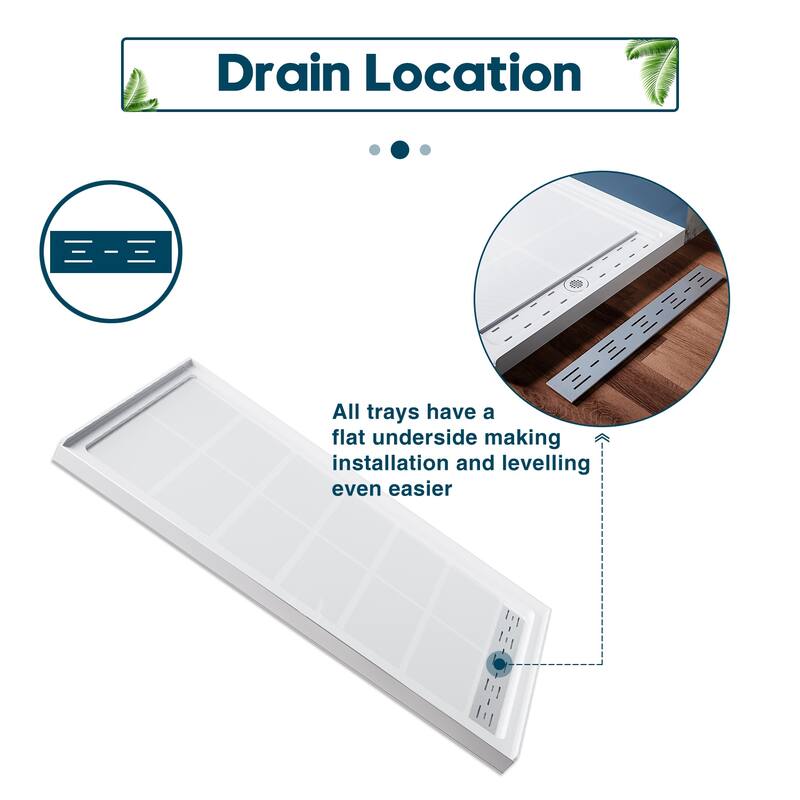 Elegant Rectangular SMC Shower Base 60" L x 32" W x 4" H Right Drain in White with Cover Single Threshold Anti-slip Shower Pan