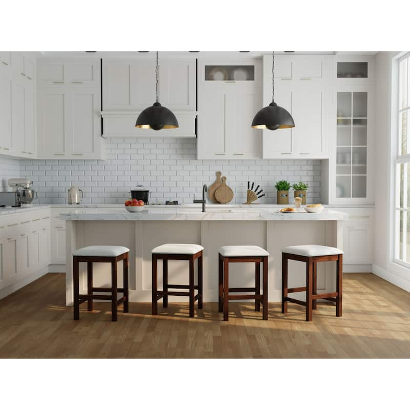 Upholstered Backless Counter Stools - 24.25" - Brown and White - Set of 2