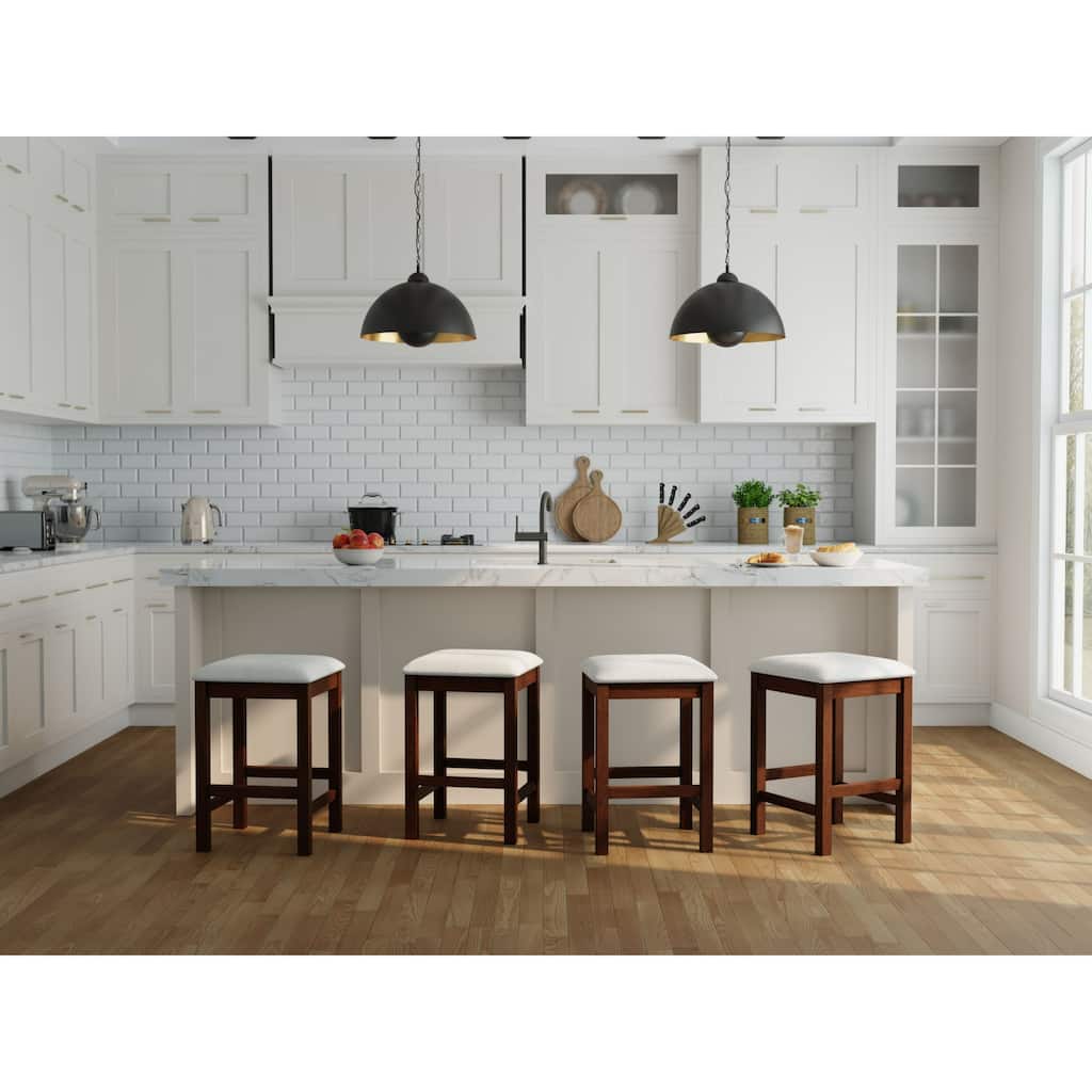 Upholstered Backless Counter Stools - 24.25" - Brown and White - Set of 2