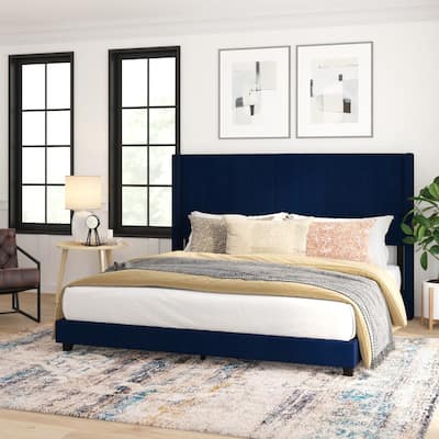 Upholstered Platform Bed with Wingback Headboard