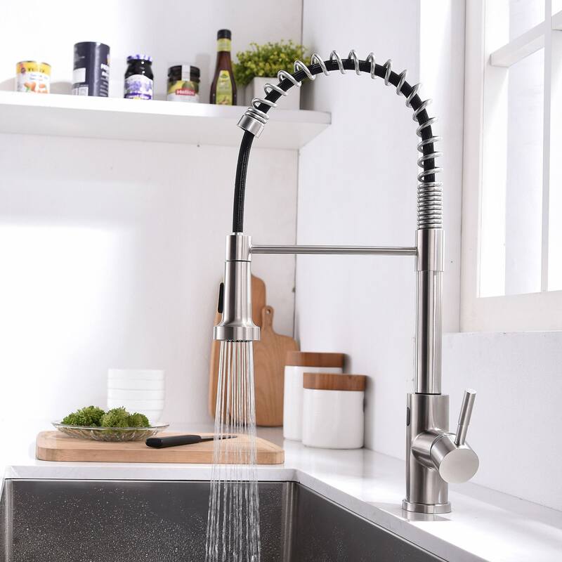 Nickel Touchless Spring Sprayer Kitchen Faucet with 2-function Spout