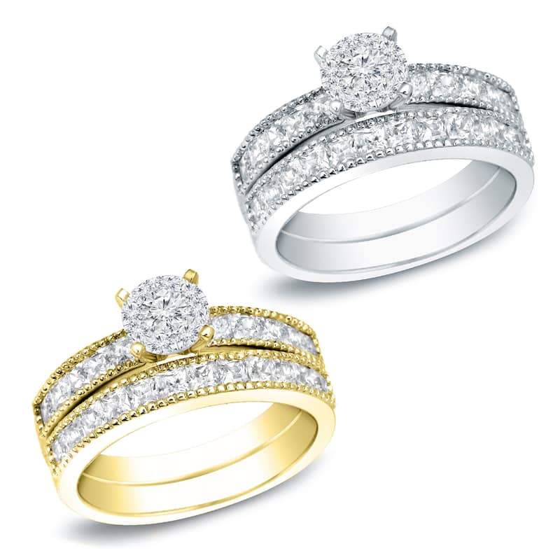 Auriya 1 1/4ctw Classic Round Diamond Engagement Ring Set 14k Gold