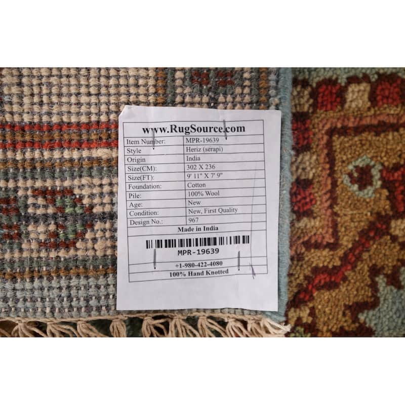 Light Blue Heriz Serapi Area Rug Handmade Wool Carpet - 7'9"x 9'11"