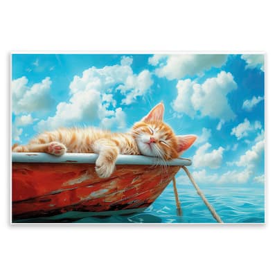 Stupell Sleeping Cat on Boat Wall Plaque Art Design By Parable Visions