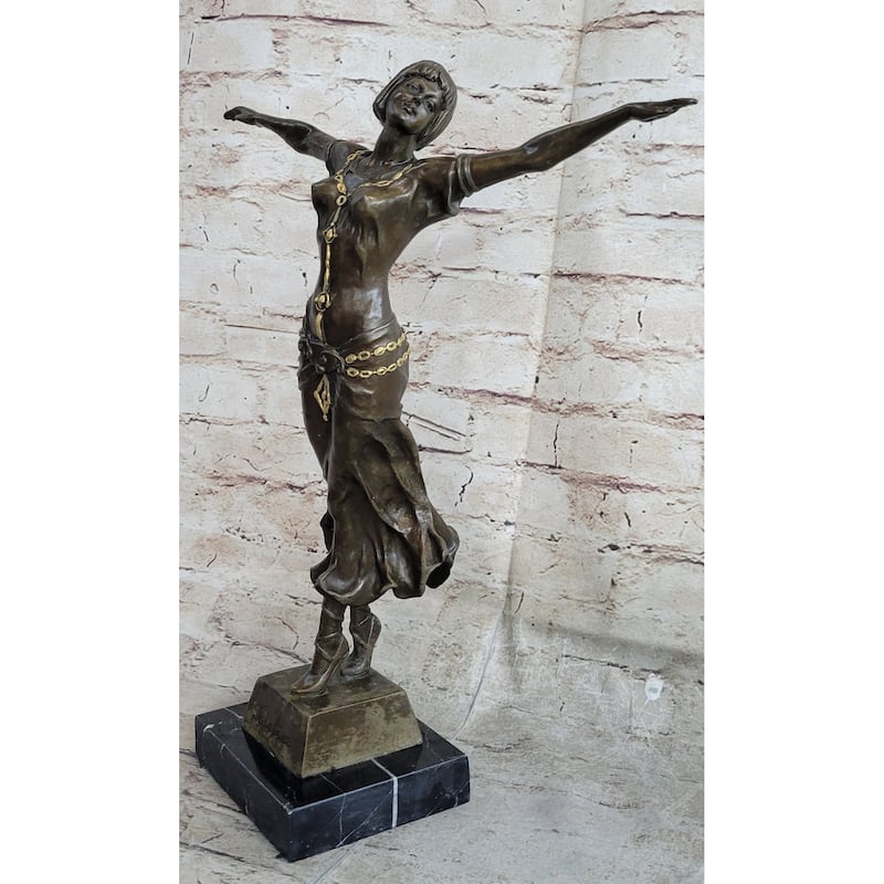 Happy Free Dancer Girl Bronze Metal Figure Statue Sculpture Art Deco Marble Base
