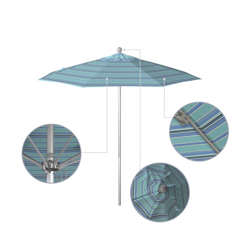 California Umbrella 75' Venture Series Patio Umbrella, Silver Aluminum Pole Fiberglass Ribs Push Lift Sunbrella