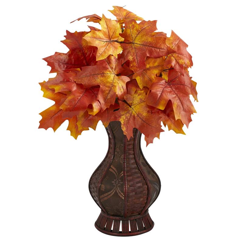 Artificial Plant with Planter - 15 Inch Indoor Outdoor Faux Greenery Decor - Orange - 24