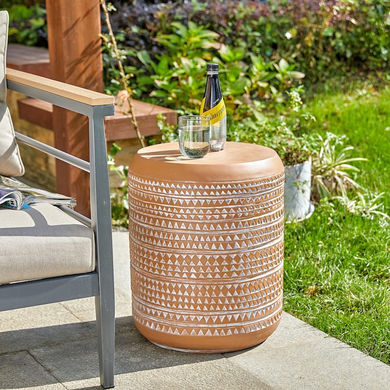 Glitzhome 18"H Modern MGO Faux Drum Garden Stool Plant Stand Accent Table