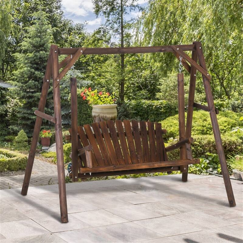 2-Seater Outdoor Patio Swing Chair with Wide Loveseat Bench - 78"L x 53.25"W x 67" H