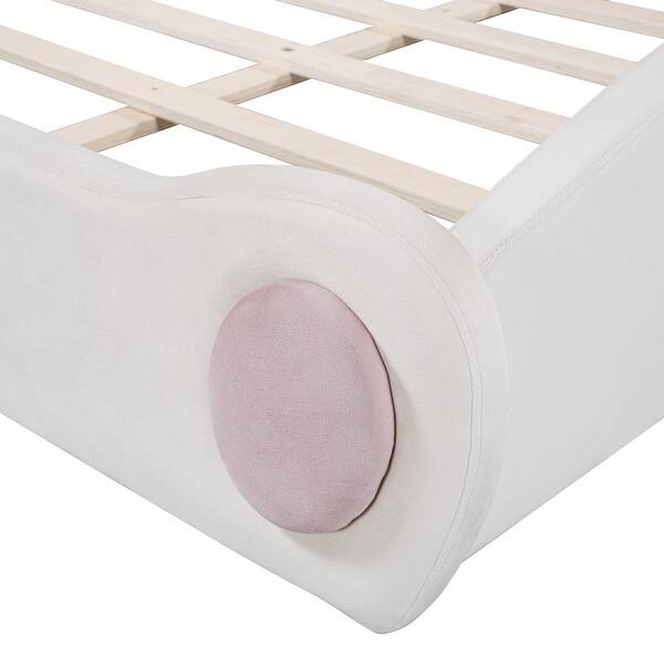slide 1 of 1, Queen size Upholstered Platform Bed with Cloud-shaped Headboard and Pocket