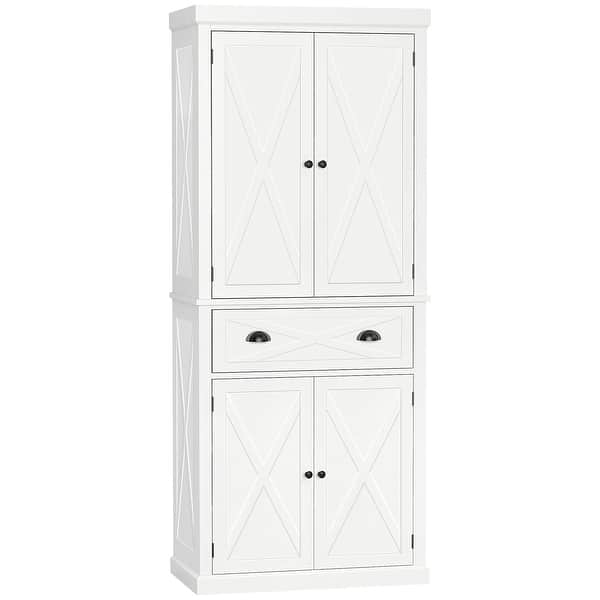 72 in. White Tall Storage Cabinet with Glass Doors and Adjustable