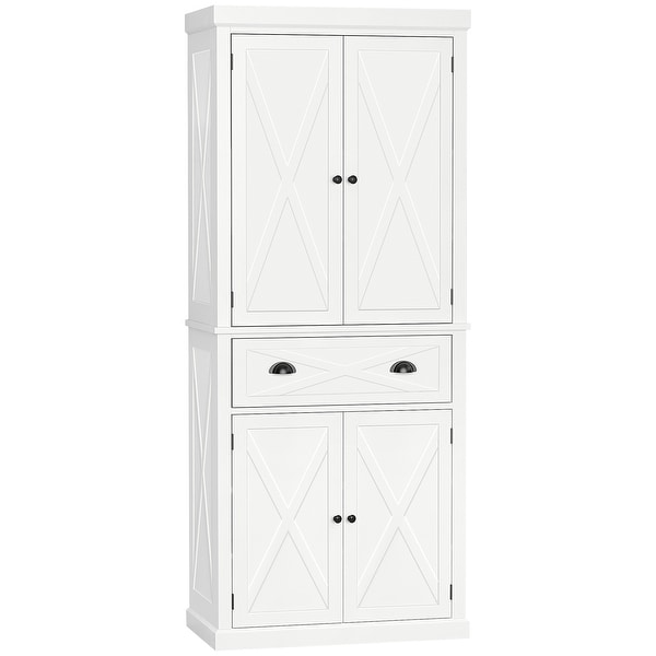 HOMCOM Freestanding Modern Farmhouse 4 Door Kitchen Pantry Cabinet